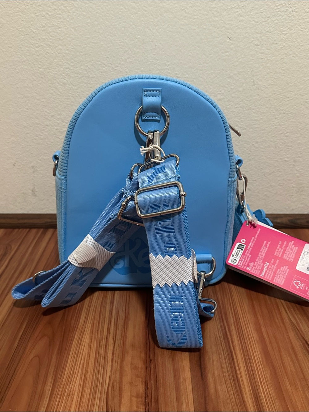 NWT Barbie Loungefly Light Blue Mini Convertible Backpack with Ken Charm - Picture 5 of 5